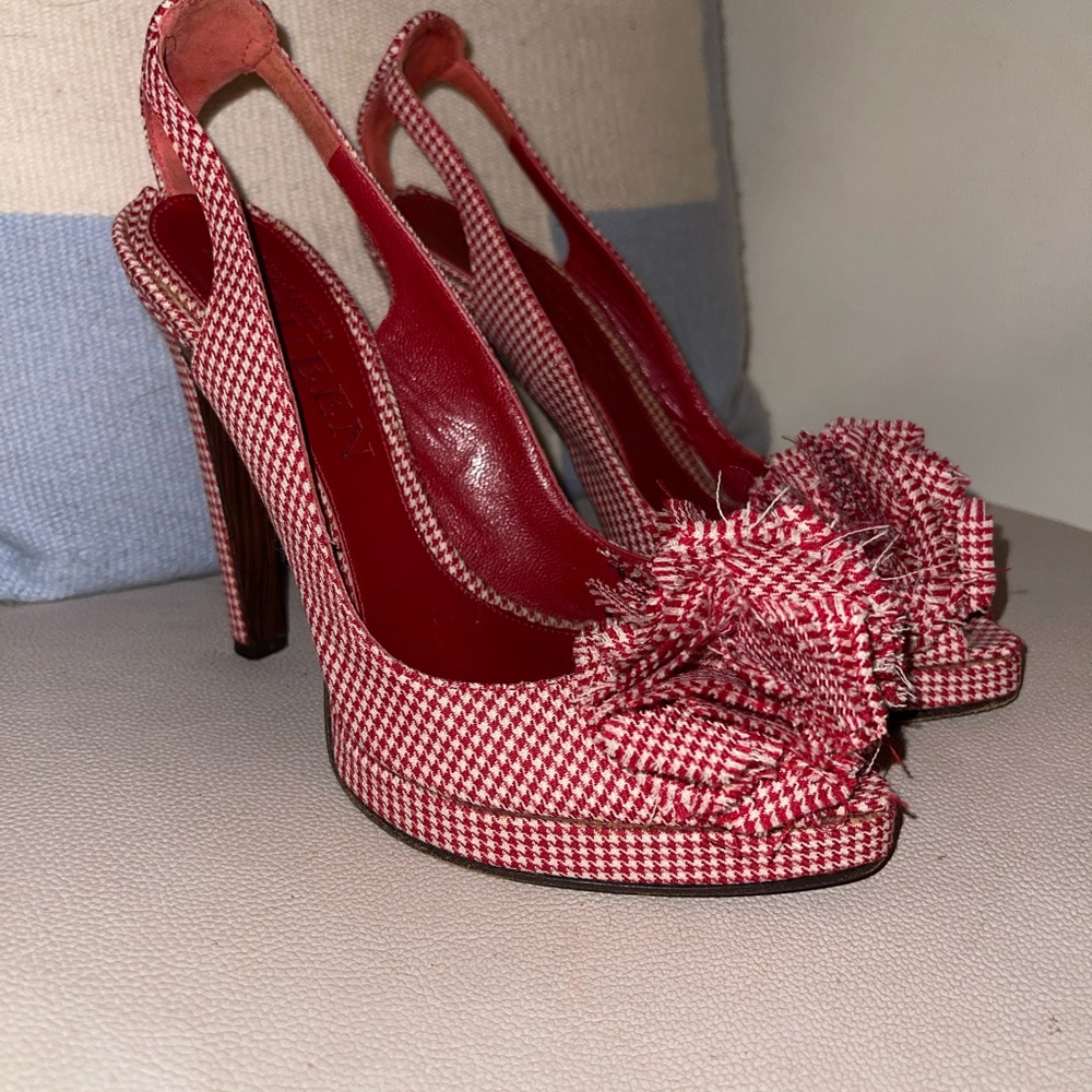 McQueen Red Gingham Slingback Heels